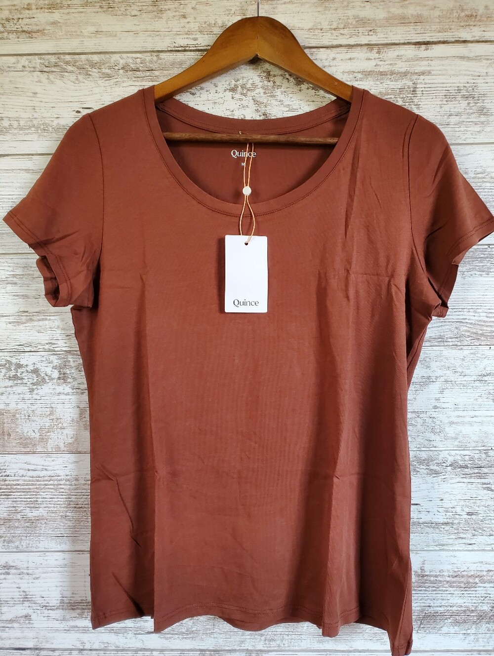 Quince Women's Redwood Brown Cotton Modal Scoop Neck Tee - Size M NWT